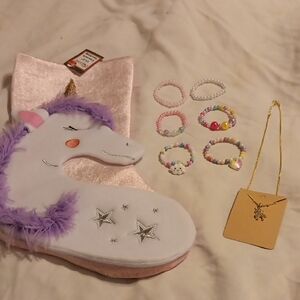 Magical Unicorn Plush Stocking with Jewelry Set - Pink and White